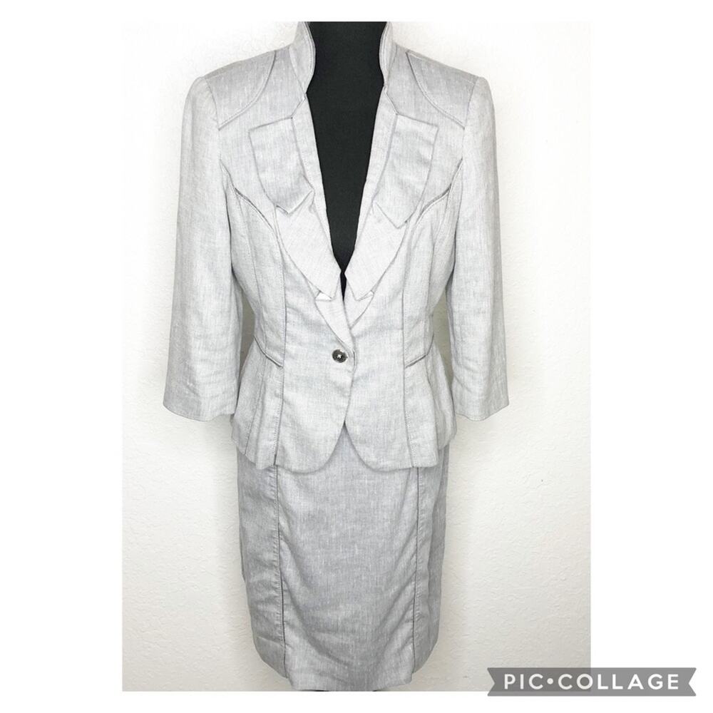 WHBM light gray linen blend blazer and skirt‎ suit set size 8